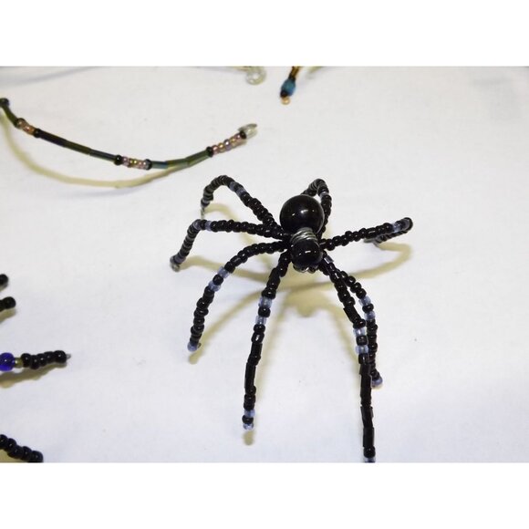 Handmade Beaded Spider Ornaments Set Of 7 Decor Figurines Beads Stones Ooak BagE - Picture 10 of 16
